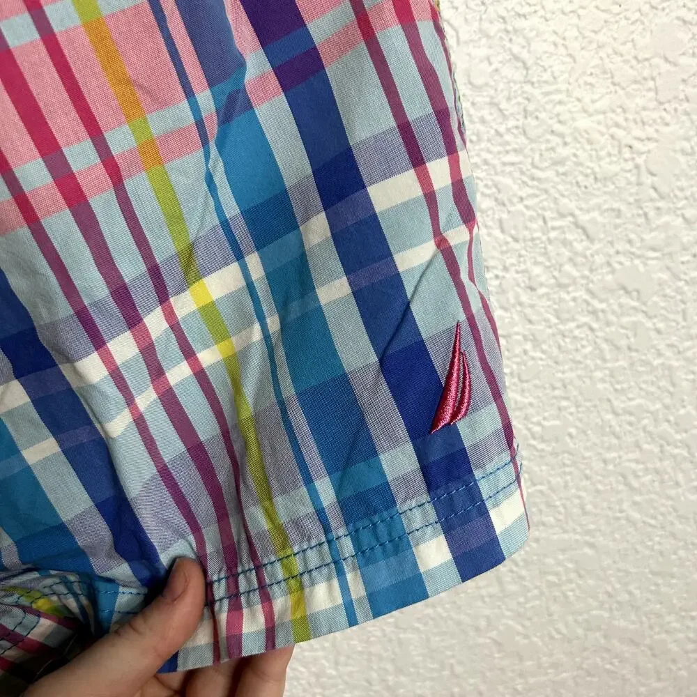 Nautical Hybrid Swim Casual Shorts Mens Size XL Plaid Blue Pink Yellow Preppy 7